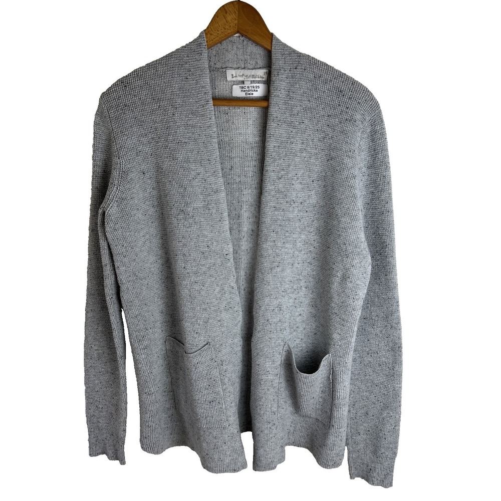 Womens Waffle Knit Cardigan Sweater Sz S Open Gray Pockets Coastal Grandma Eco